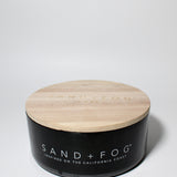 Chai 35 oz scented candle Black vessel with Sand+Fog wood lid
