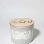 Sand + Paws Tropical Citrus 12 oz scented candle White vessel with I PAW YOU carved lid