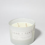 Sand + Paws Tropical Citrus 12 oz scented candle White vessel with I PAW YOU carved lid