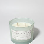 Sand + Paws Ocean & Sea Salt 12 oz scented candle Seaglass vessel with Carved Paws and Bones lid