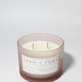 Sand + Paws California Beach House 12 oz scented candle Blush vessel with Painted Paw Grid lid