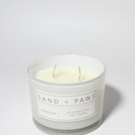 Sand + Paws Gardenia 12 oz scented candle White Vessel with Painted Home is Where my Dog Is lid