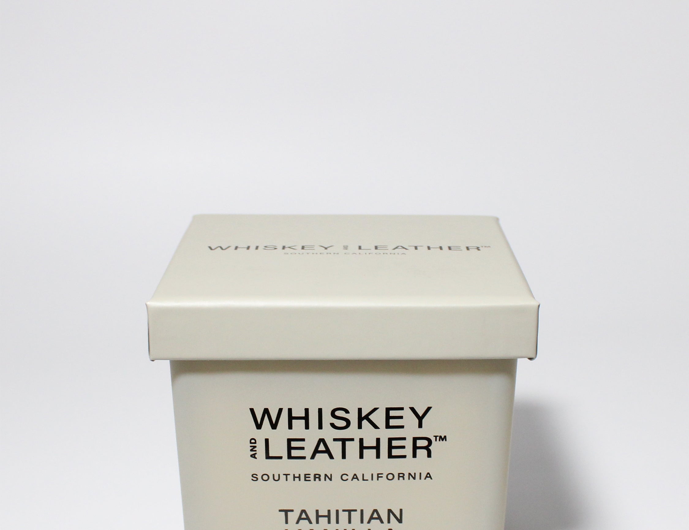 Whiskey and Leather Tahitian Vanilla 16 oz scented candle White vessel with white lid