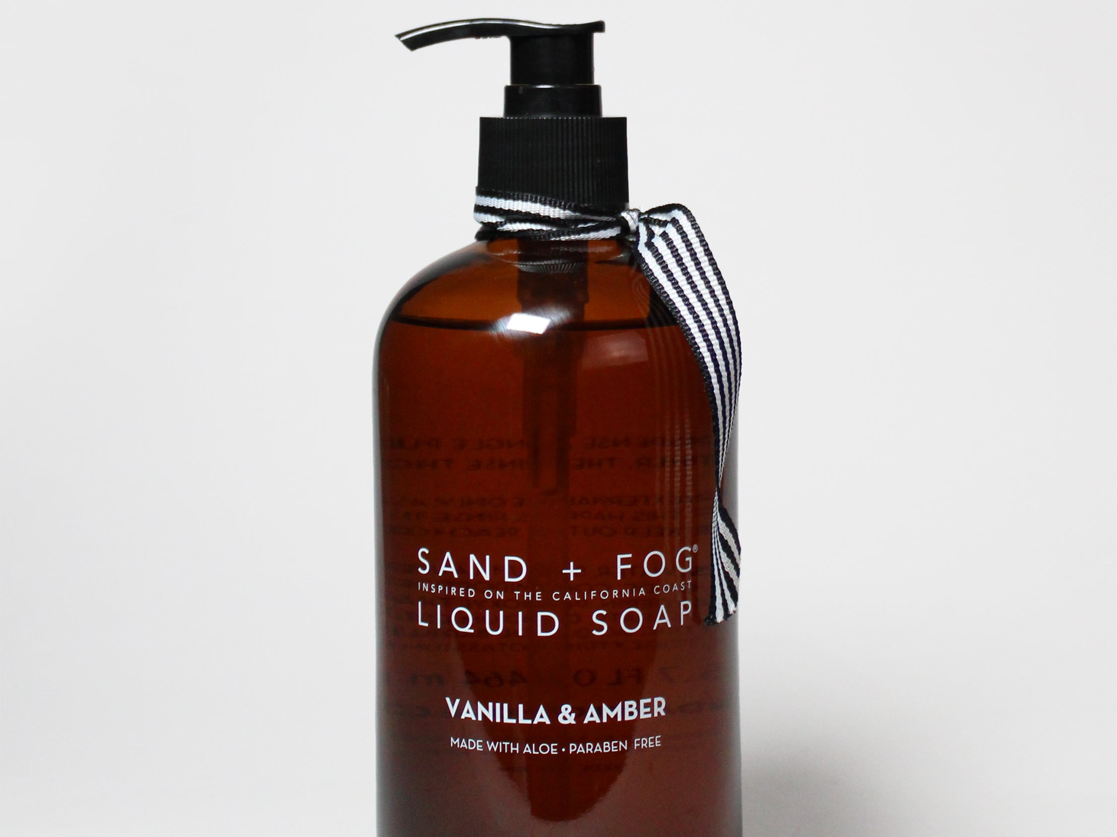 Vanilla & Amber liquid hand soap bottle with black pump