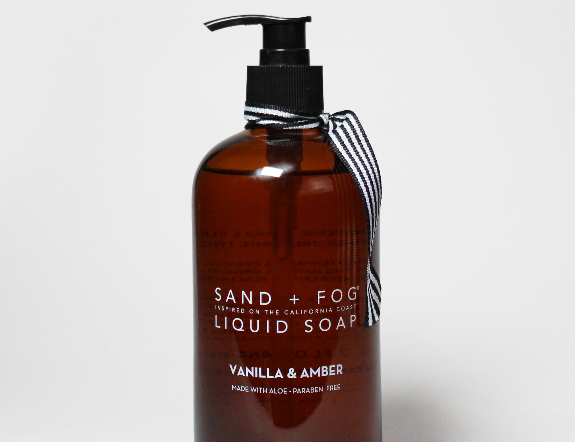 Vanilla & Amber liquid hand soap bottle with black pump
