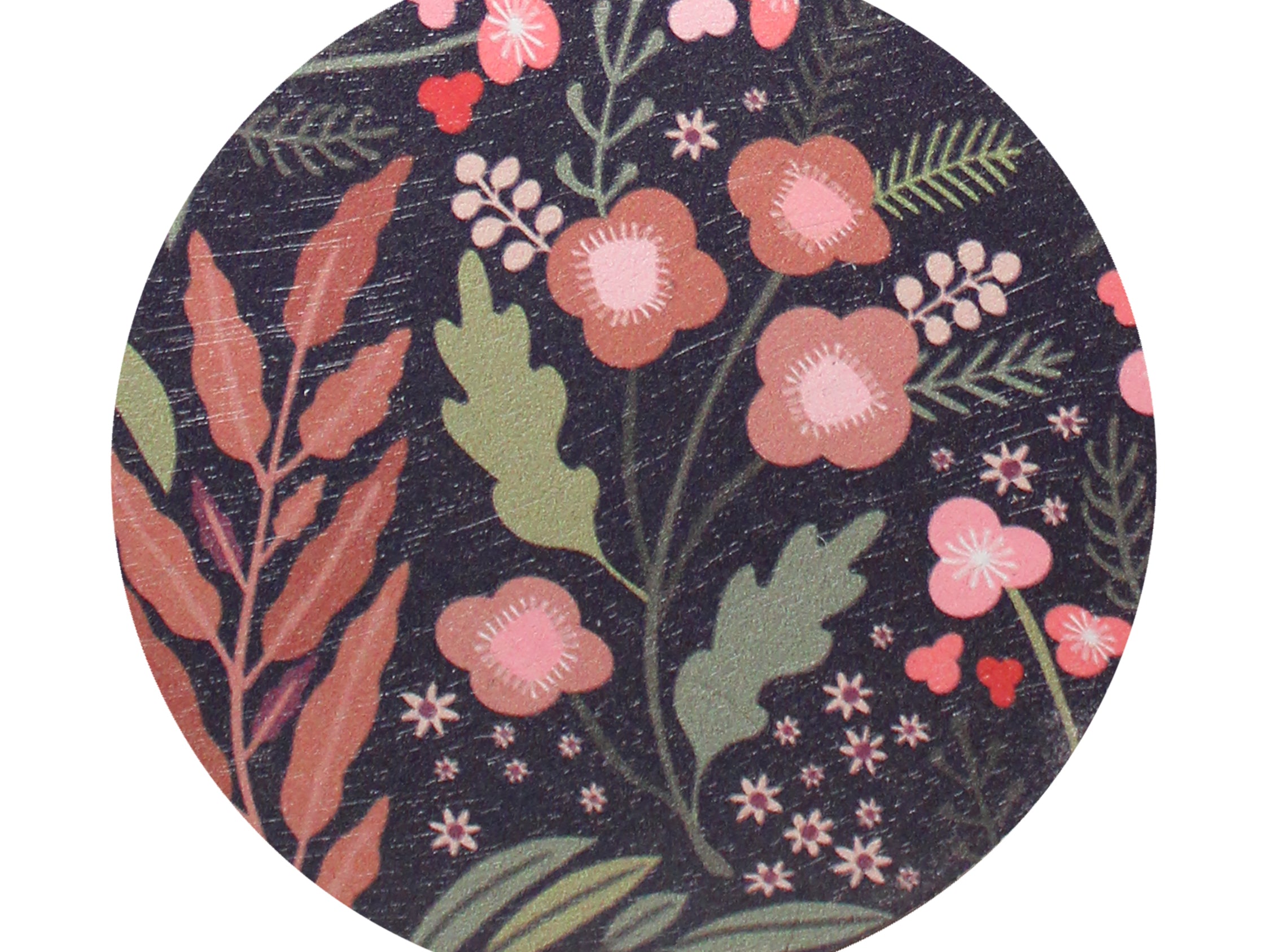 Floral-pattern candle lid with dark background and pastel flowers
