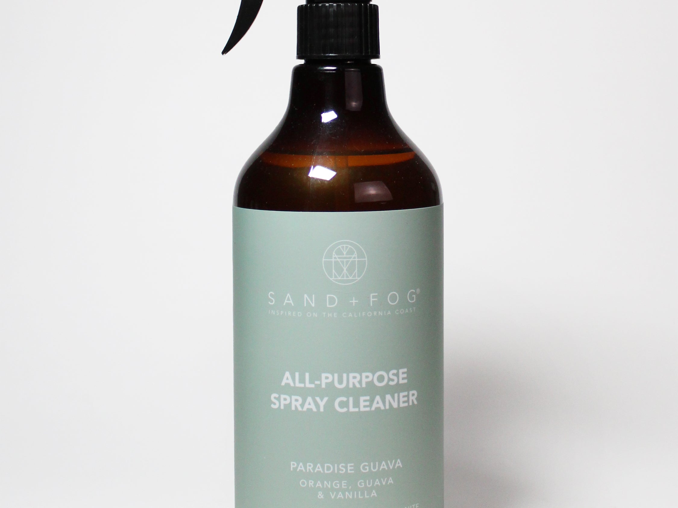 All-purpose spray cleaner bottle with amber liquid and black trigger sprayer