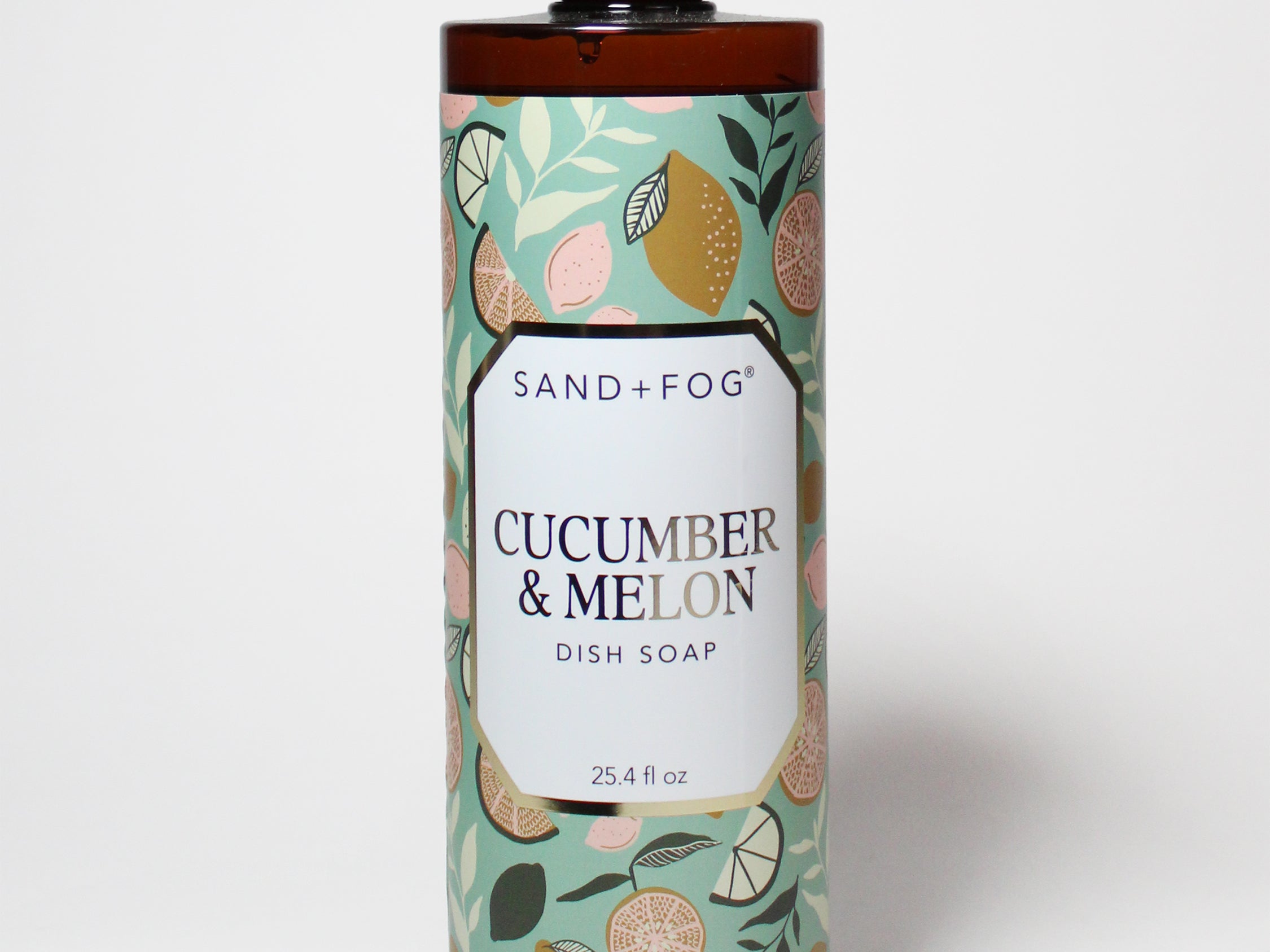 Cucumber and melon dish soap bottle with pump, 25.4 fl oz, Sand+Fog label