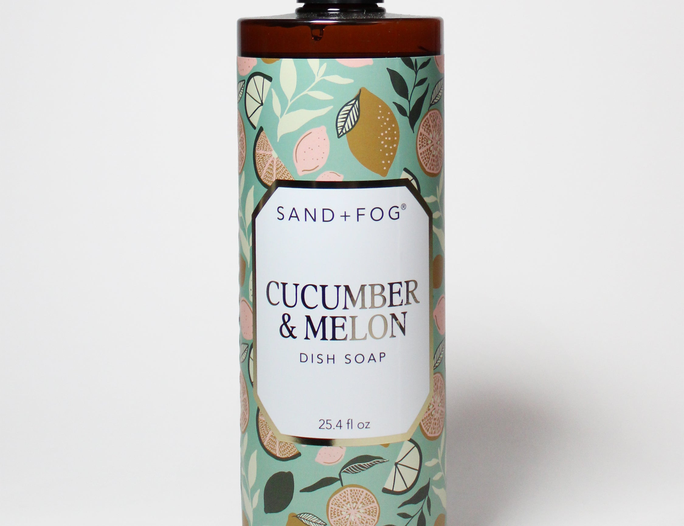 Cucumber and melon dish soap bottle with pump, 25.4 fl oz, Sand+Fog label