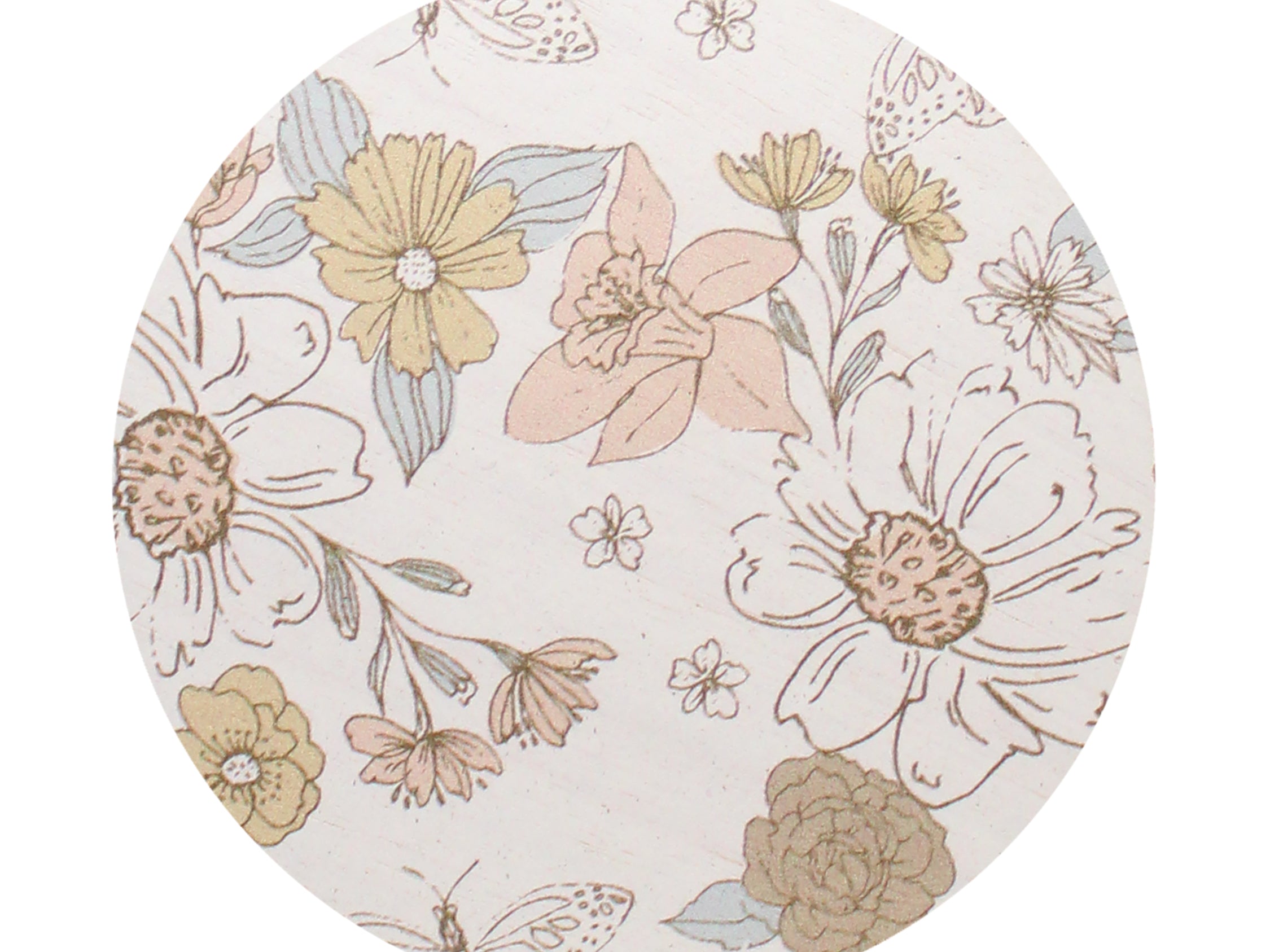 Round candle lid with beige and tan floral line-art pattern
