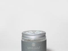 Jar of gel scent beads with silver lid, clear frosted glass container