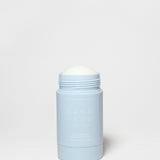 Pale blue deodorant container with white screw-on cap