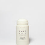 Vanilla coconut deodorant stick, off-white plastic container with screw cap