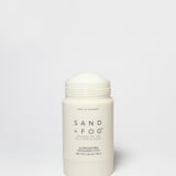 Vanilla coconut deodorant stick, off-white plastic container with screw cap