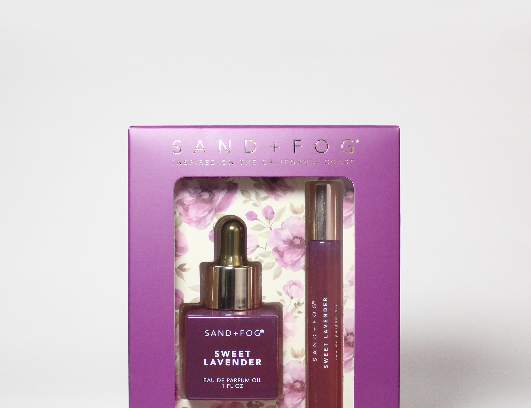 Perfume oil set box with rollerball and dropper bottles, Sweet Lavender scent