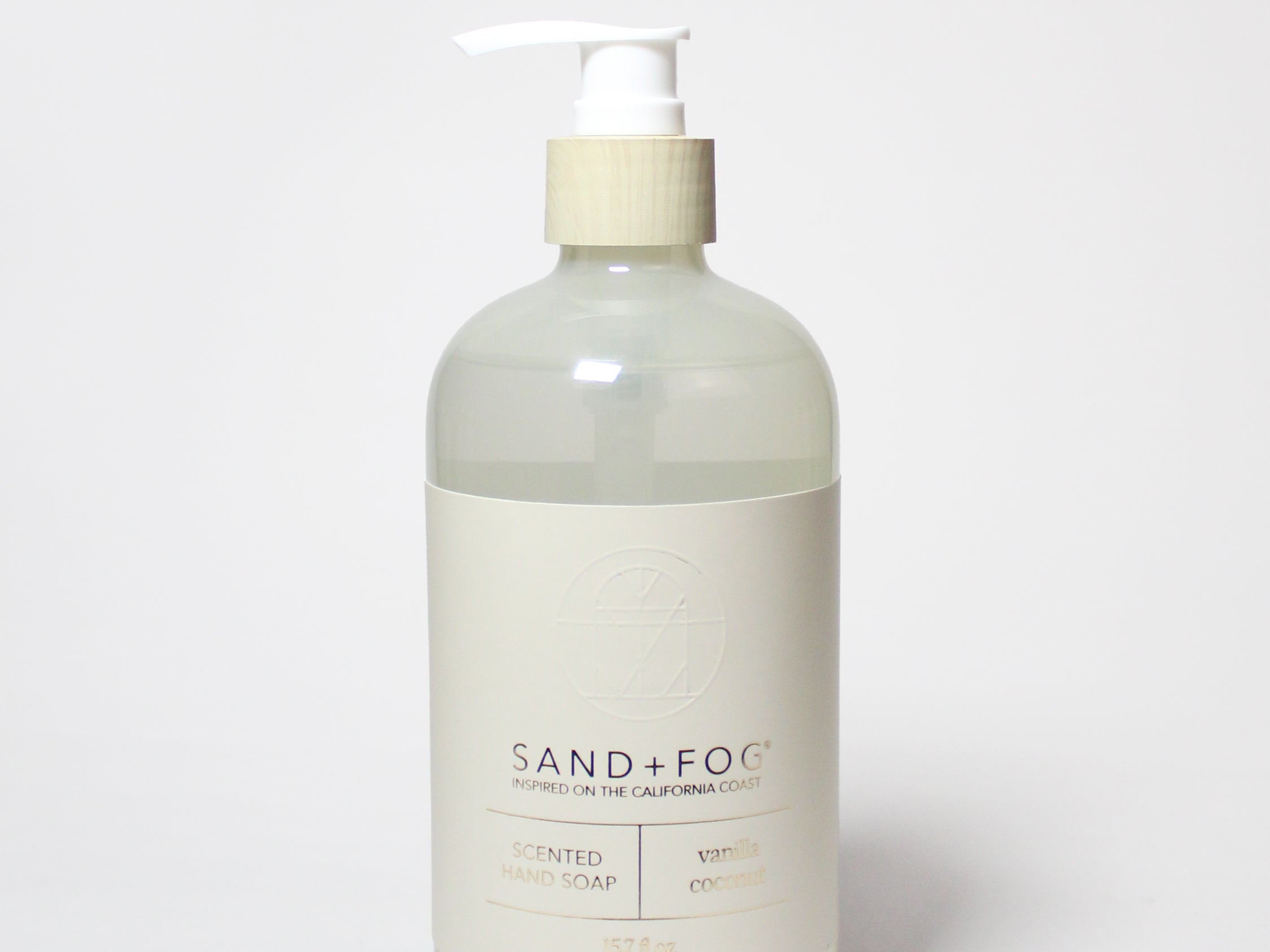 Liquid hand soap bottle with pump, translucent pale beige color