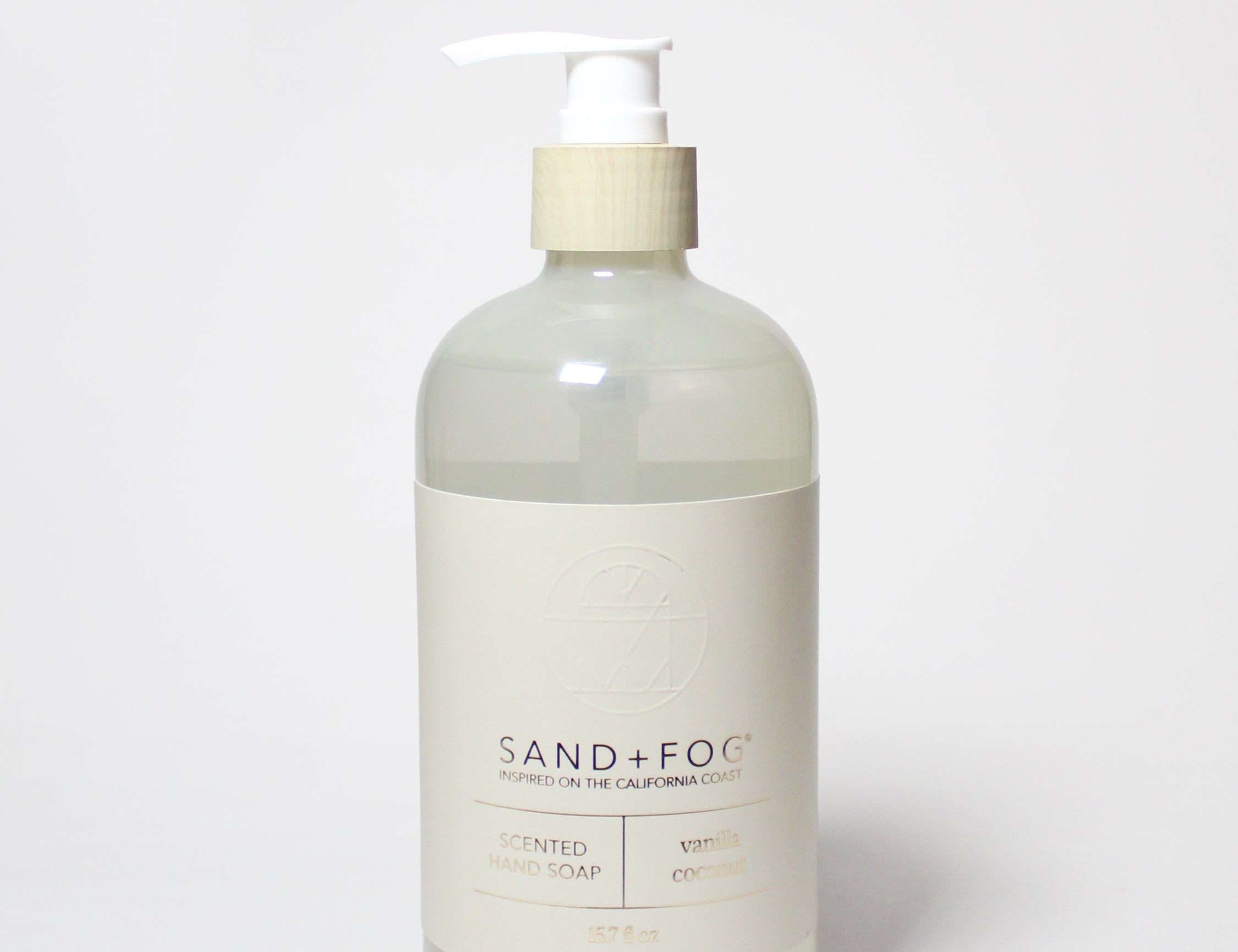 Liquid hand soap bottle with pump, translucent pale beige color
