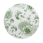 Round candle lid with green botanical pattern on white background
