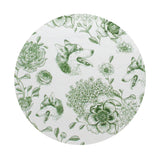 Round candle lid with green botanical pattern on white background