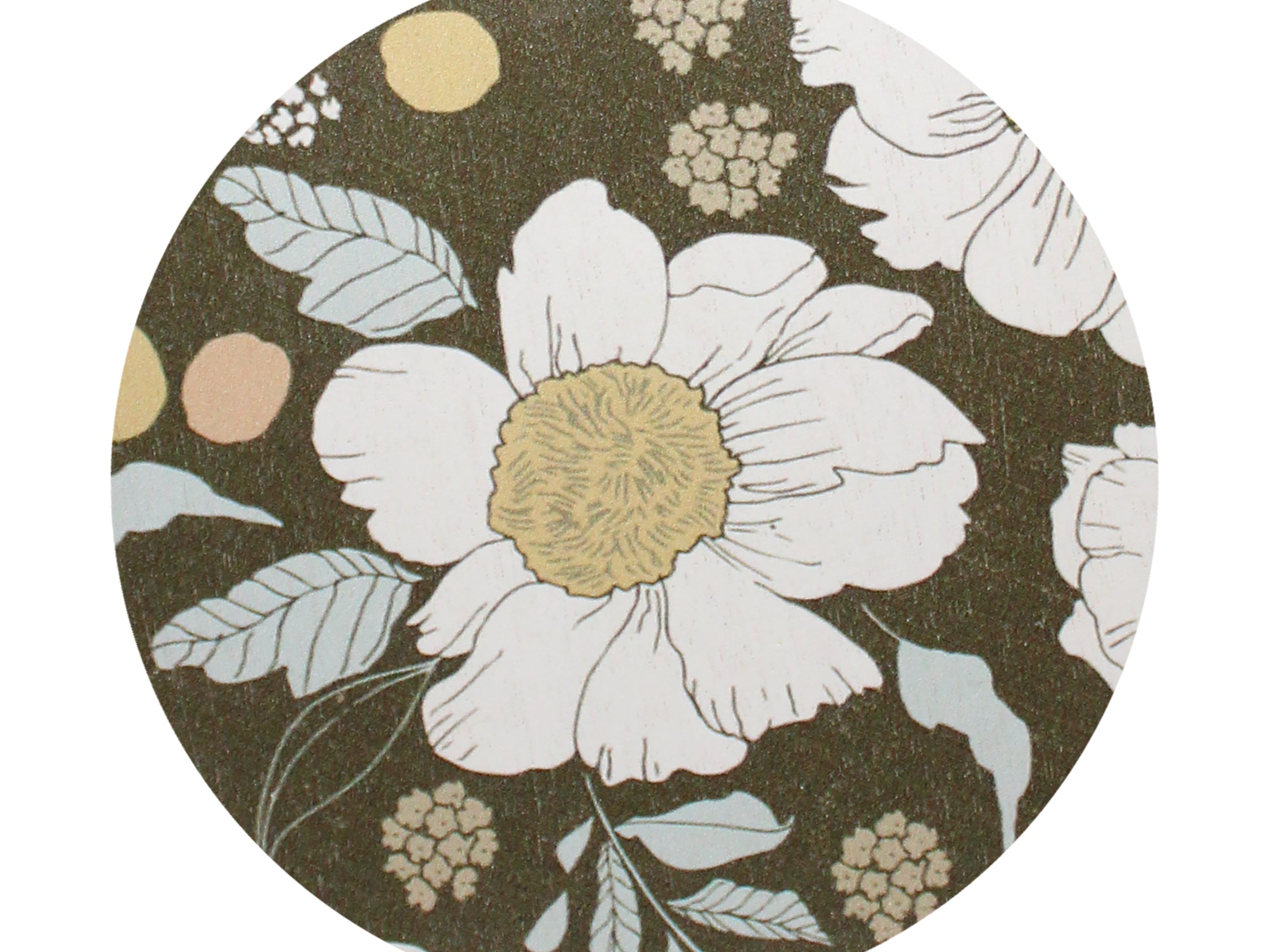Floral-pattern lid for scented candle in olive green and white