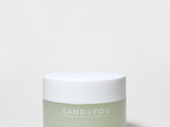 Light green body scrub jar with white lid, SAND+FOG BODY SCRUB SPA DAY, 12.7 oz