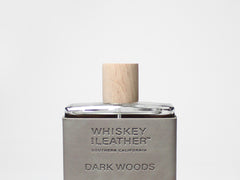 Dark woods eau de cologne bottle with wood cork, square glass and label
