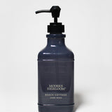 Dark blue liquid hand soap bottle with black pump dispenser