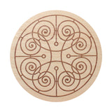 Sand + Fog scented candle lid with circular ornate swirl design