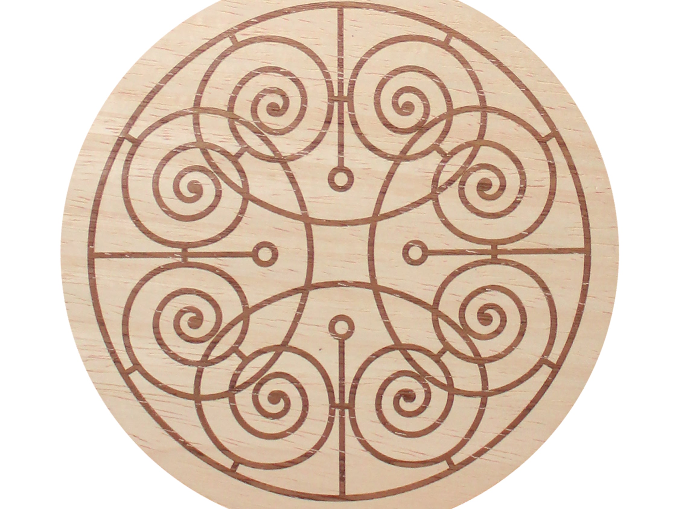 Sand + Fog scented candle lid with circular ornate swirl design