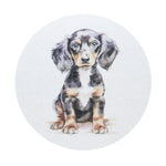 Round candle lid with watercolor dog illustration