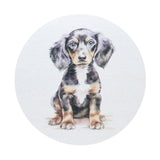 Round candle lid with watercolor dog illustration