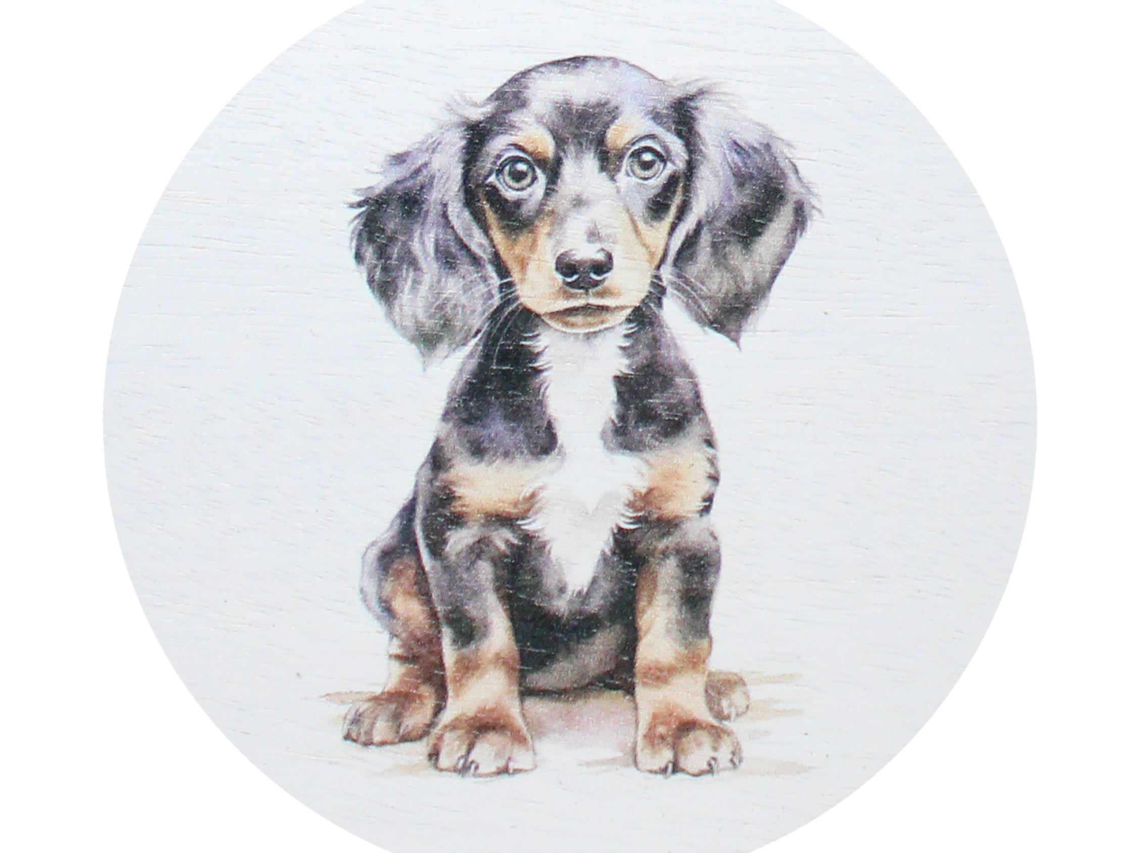 Round candle lid with watercolor dog illustration