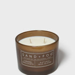 Caramel macchiato scented candle in brown glass jar, cream wax and two wicks