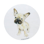 Scented candle lid with cream dog illustration