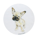 Scented candle lid with cream dog illustration