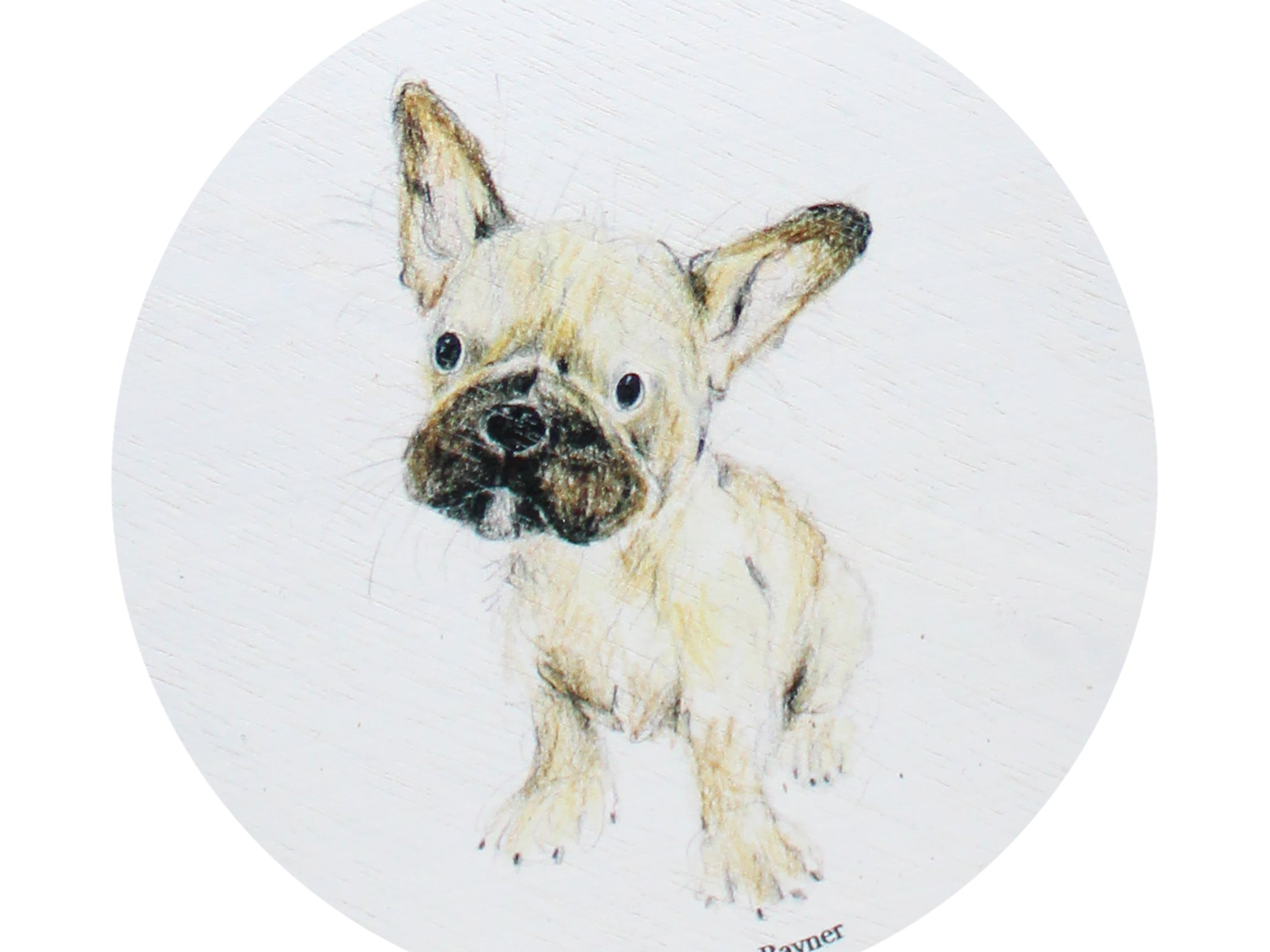 Scented candle lid with cream dog illustration