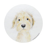 Circular dog portrait label for scented candle lid print