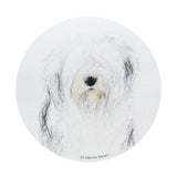 Scented candle lid with white dog portrait illustration, black nose and whiskers