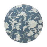 Blue floral circular candle lid with cream botanical print
