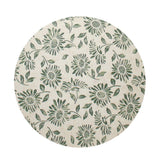 Scented candle lid with green floral print on a cream circular top