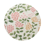 Decorative round candle top with illustrated pink flowers and green leaves