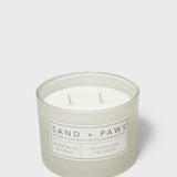 Sand + Paws 12 oz scented candle in frosted jar with two wicks