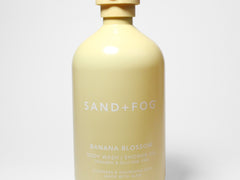 32 oz banana blossom body wash bottle, light yellow with white pump cap