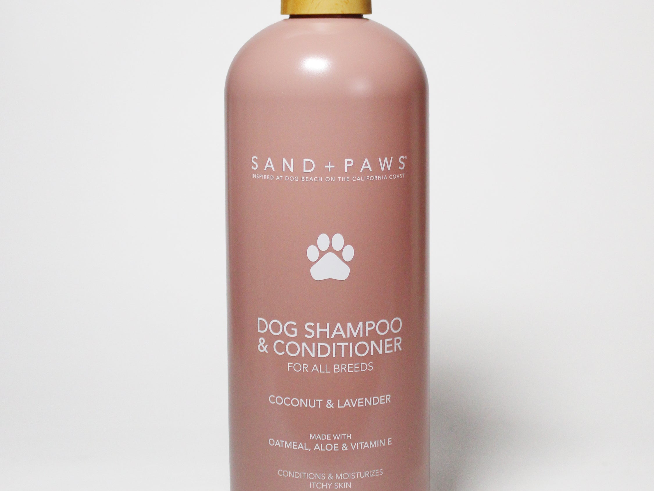 Sand+Paws dog shampoo & conditioner bottle with pump, Coconut & Lavender, paw logo