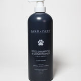 Dog shampoo & conditioner bottle with white pump, dark blue, 32 oz