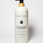 Vanilla coconut dog shampoo and conditioner bottle with pump; 32 oz, cream bottle