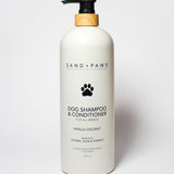 Vanilla coconut dog shampoo and conditioner bottle with pump; 32 oz, cream bottle
