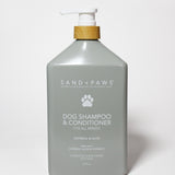 Sand + Paws dog shampoo & conditioner bottle with pump, oatmeal & aloe