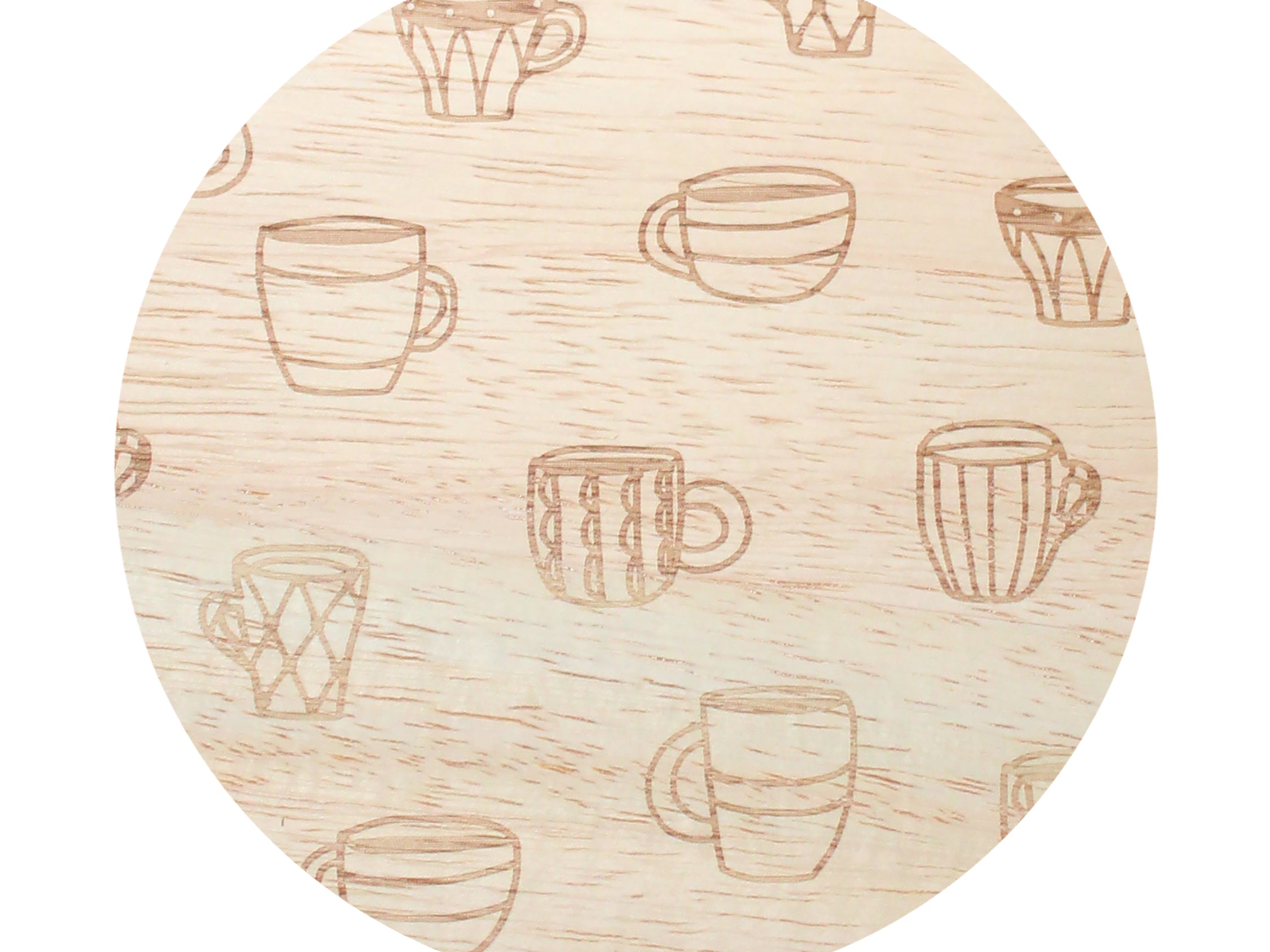 Beige wax lid with outlined coffee cup and latte icon pattern, top view of candle