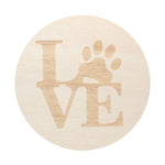 Sandalwood verbena scented candle lid with LOVE and paw print emblem